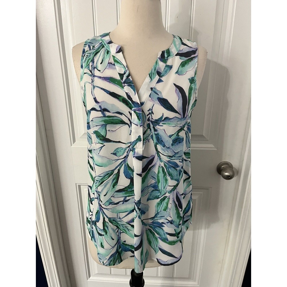 St Tropez West Tropical Floral‎ White Blue Sleeveless Blouse Women's Small Tank